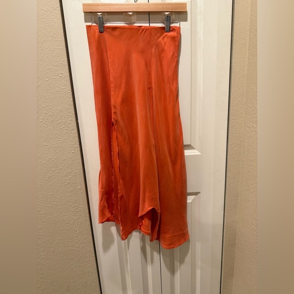 R.G.Kane Designer Asymmetrical Midi Orange Skirt Cupro Flowy Cocktail,XS - Picture 8 of 8